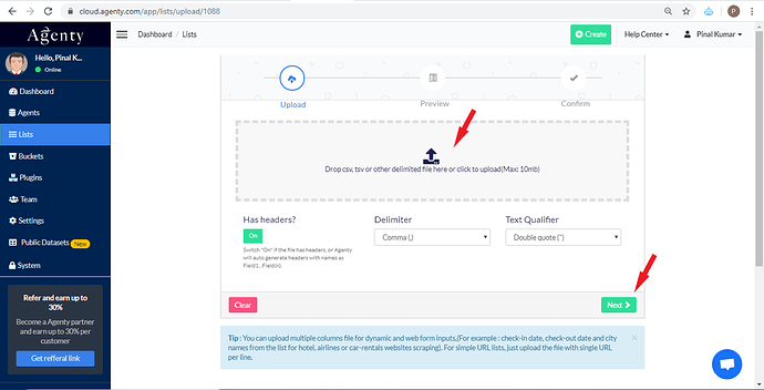 drag and drop csv file for translation