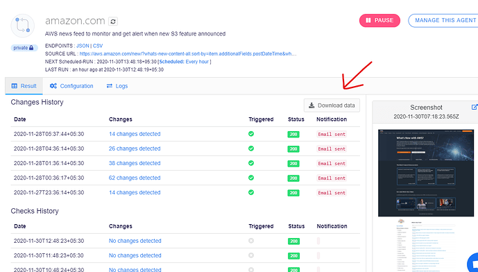 Download web monitoring reports