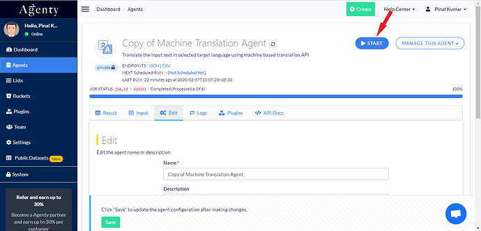 Start translation job