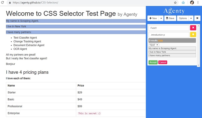 parent child selector for scraping websites
