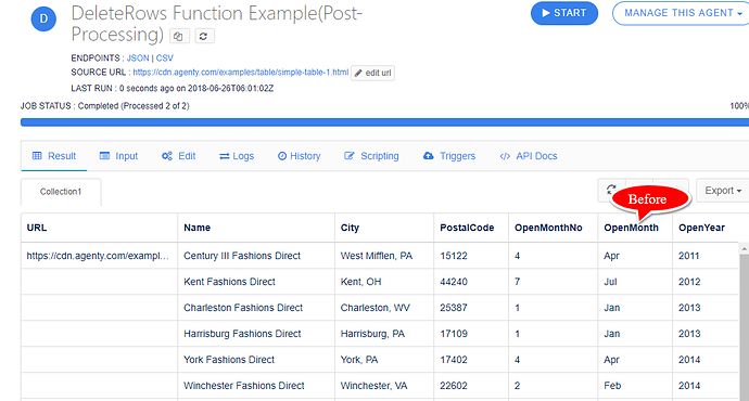 delete row function