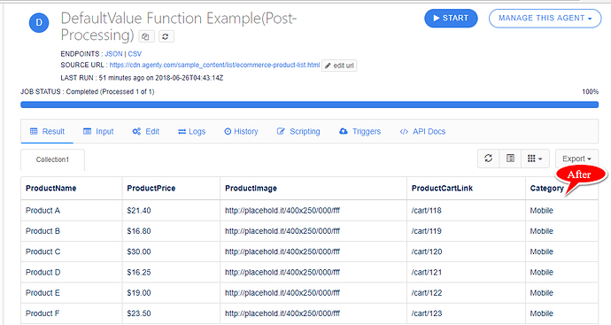 default value after result