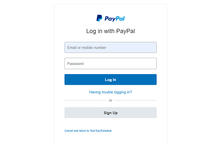 Paypal Oauth screen