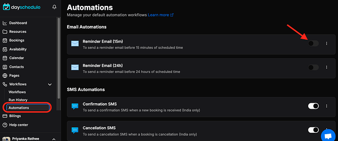 disable the email reminder