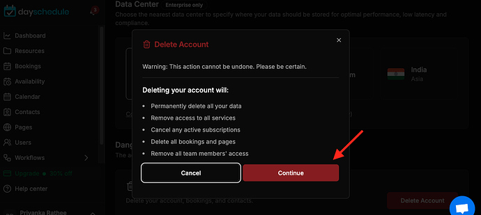 Delete DaySchedule data and account