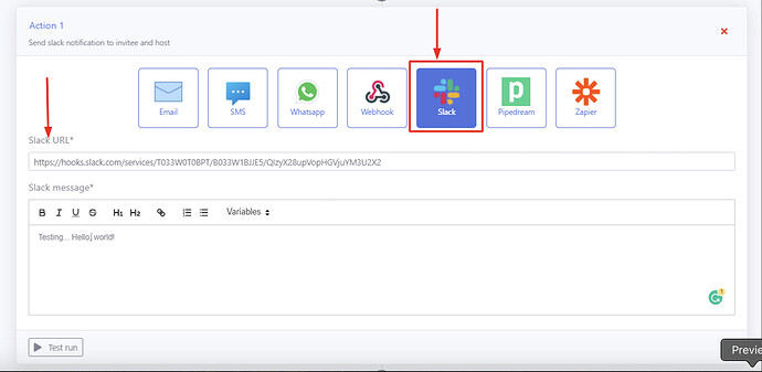 Add slack integration in workflow