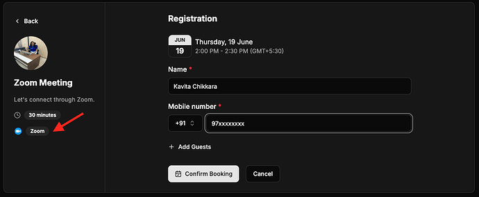 Zoom appointment registration form