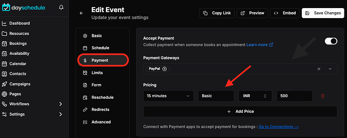 Add price on booking page