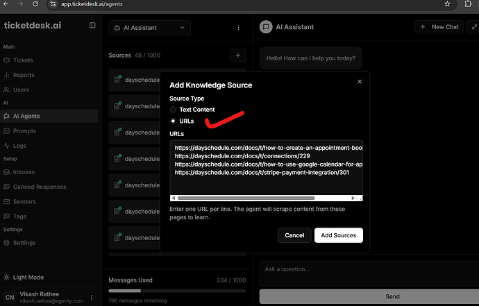 Training AI agent from URLs