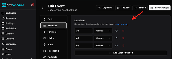 add custom durations
