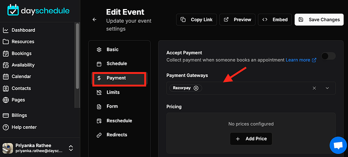 Setup payment and fee on your event