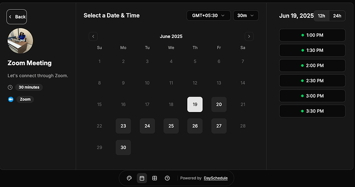 Select date and time slots for Zoom meeting