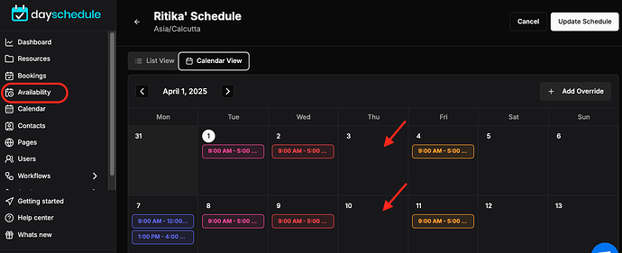 Holidays date override in calendar