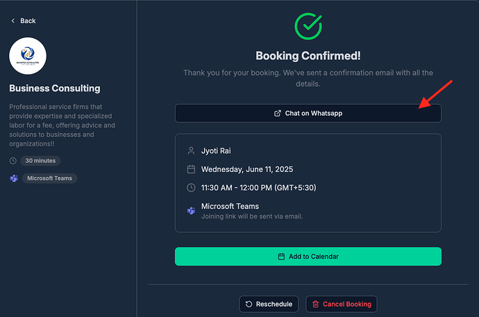 CTA preview on appointment confirmation