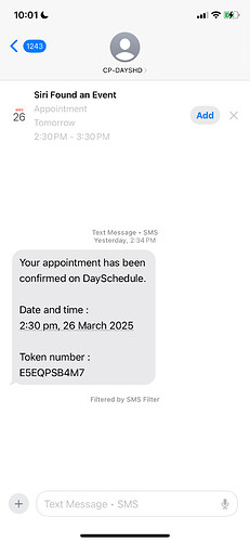 SMS reminder for appointment