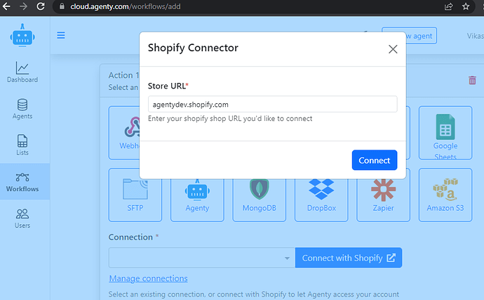 Connect to Shopify store