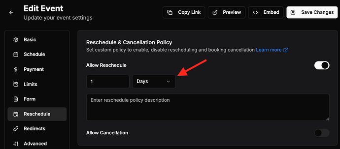 Rescheduling time period