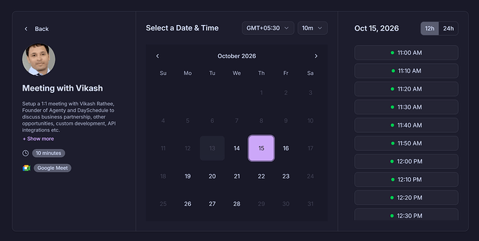 Catppuccin theme in dark mode on a DaySchedule booking page