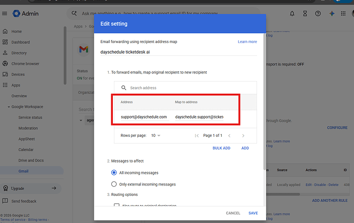Forwarding via Google Workspace Admin Console