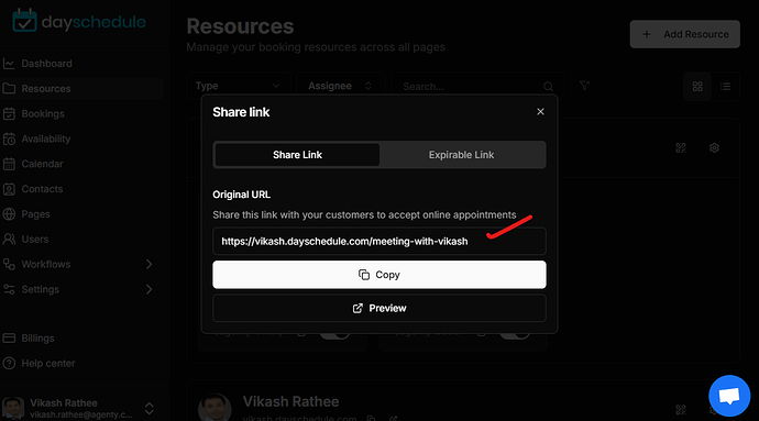 Copy the appointment page link