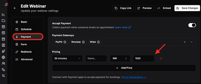 Collect payment for webinar