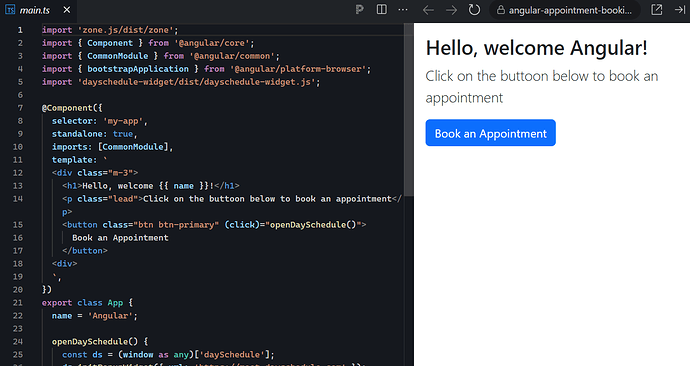 Appointment booking widget in Angular