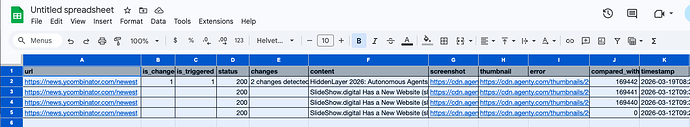 web change monitoring in csv format