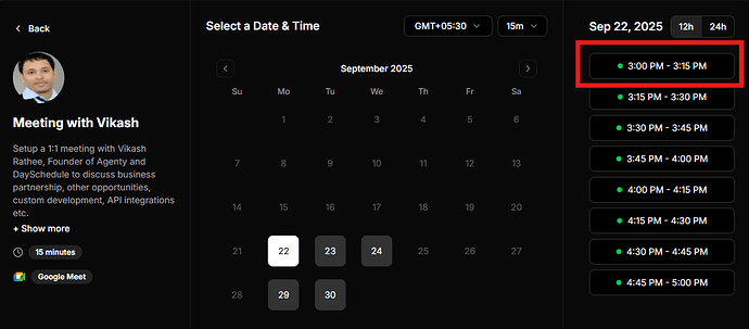 Display start and end time slot