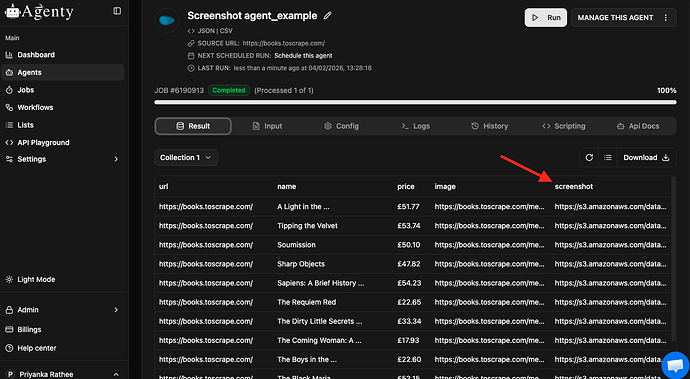 screenshot webpage in scraping result
