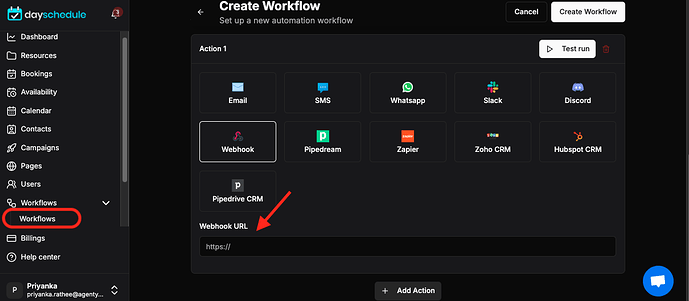 Select webhook in event