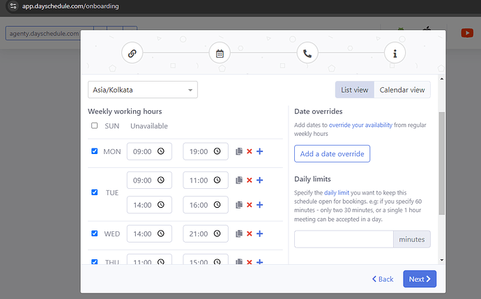 Create weekly schedule