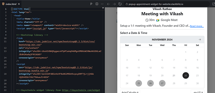 Appointment widget in HTML