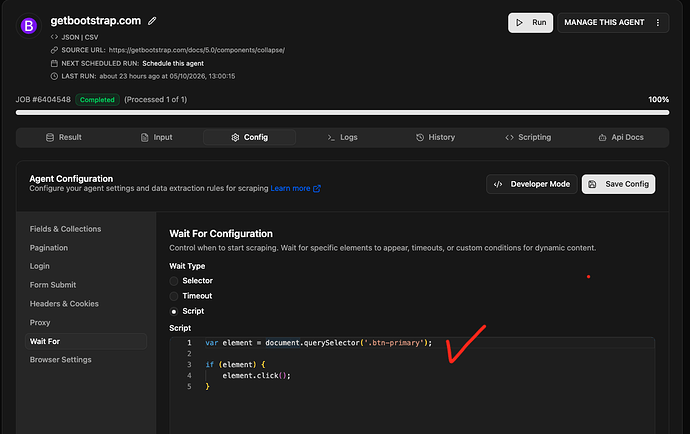 Custom script implementation for element's expansion