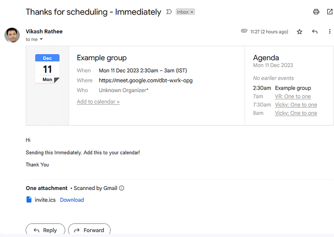 Gmail preview for calendar invite