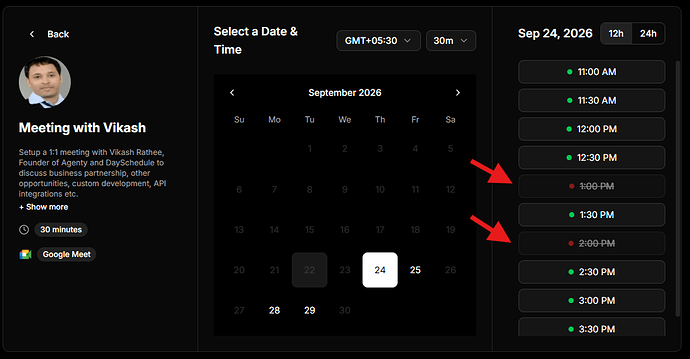 Time slots taken and strikethrough