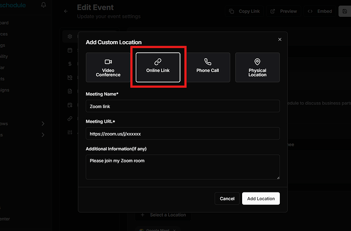 Custom Meeting Link