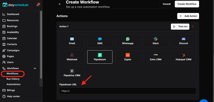 Connect with Pipdream in DaySchedule