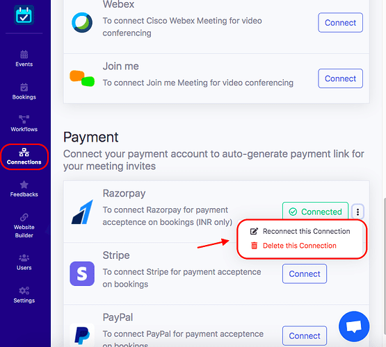 Re-connect to stripe