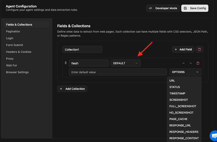 Add default field in web scraping agent