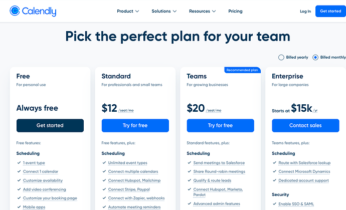Calendly's pricing