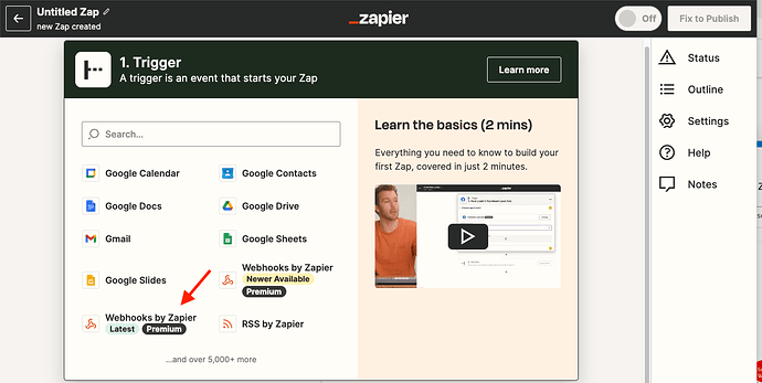 Select webhook by Zapier