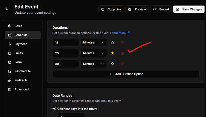 Default event duration