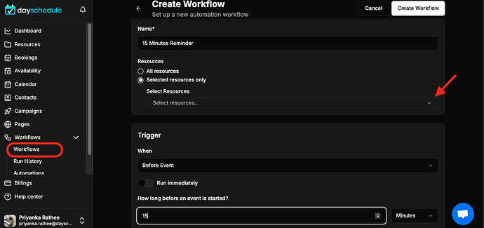 Select event for slack integration