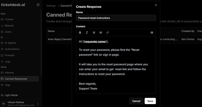 Create Canned Response Email