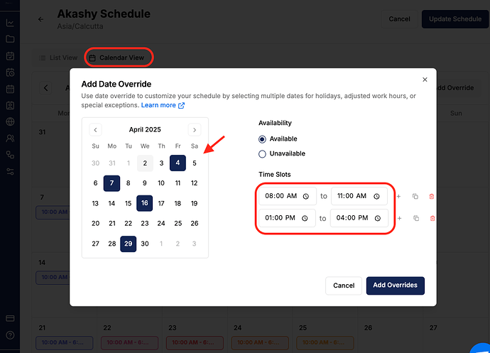 Different schedule for each day