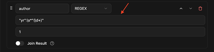 Add field author to extract from JSON using regex|