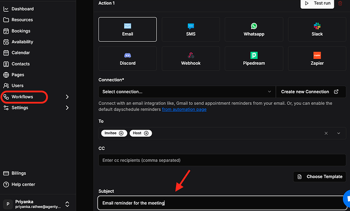 Email To and CC option for reminder