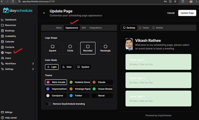 Page settings