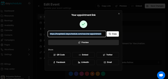 publish the vaccine appointment website