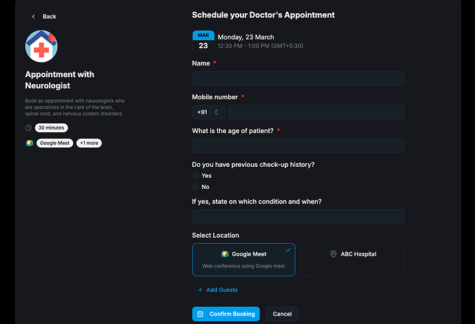 Doctor appointment form